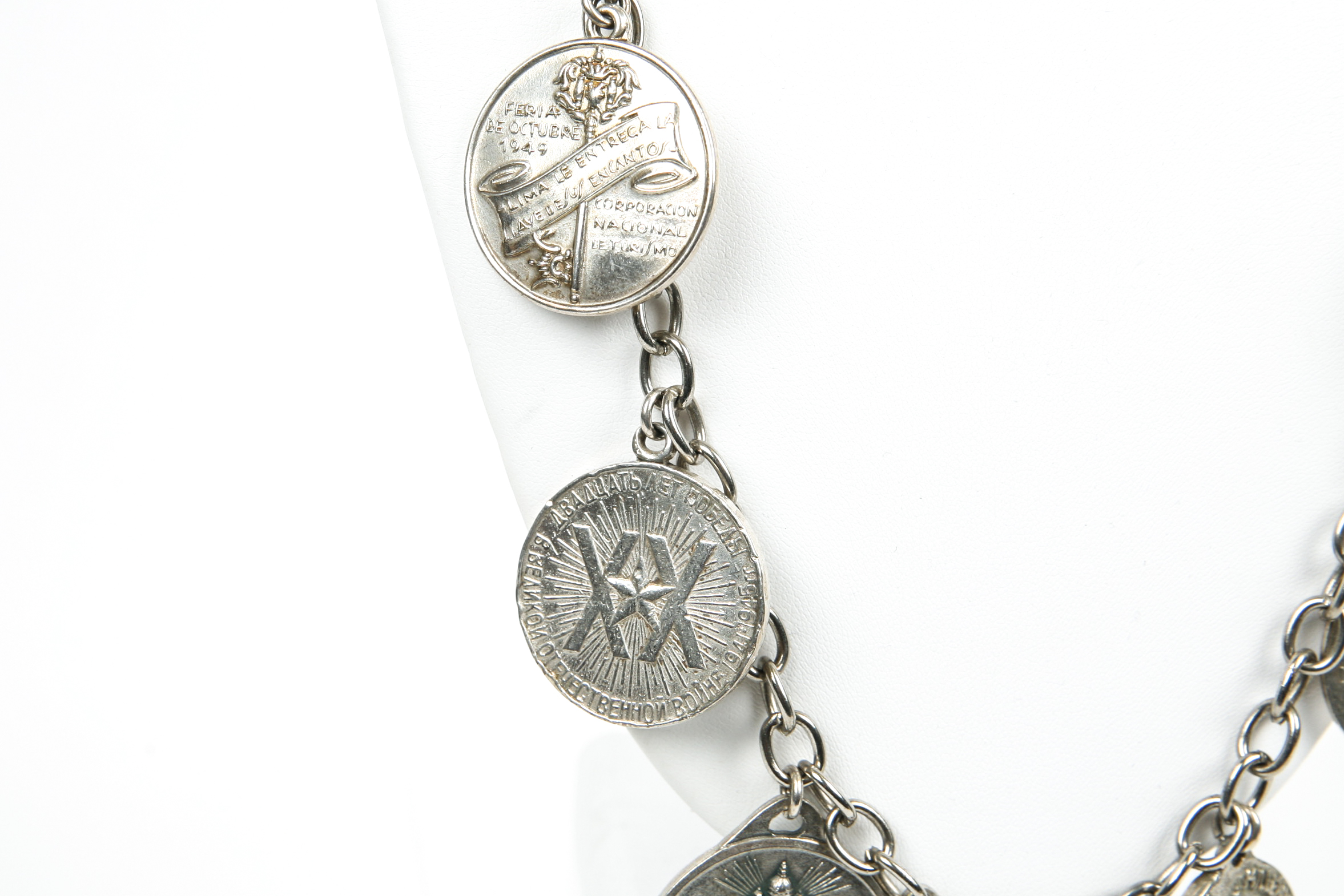 Silver Plated Chain with Religious Medallions