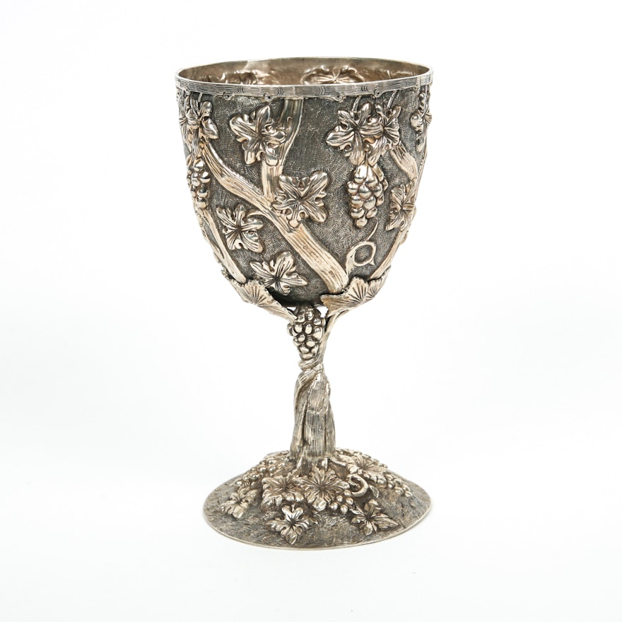 Large Sterling Silver Grapevine Goblet Like Chalice