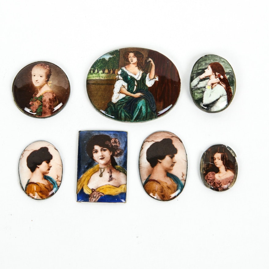 Grouping of Vintage Enamel on Copper and Metal Pieces