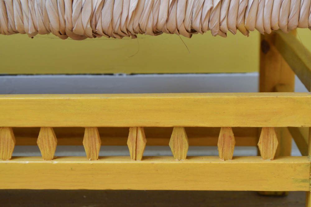 Hand Painted Mexican Pine Bench with Tula Rush Woven Seat