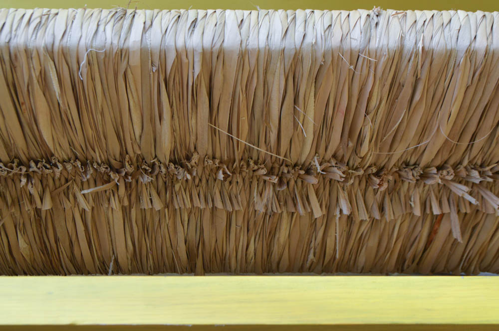 Hand Painted Mexican Pine Bench with Tula Rush Woven Seat