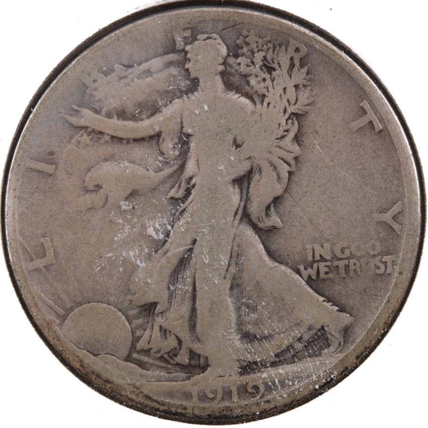 1919 S Walking Liberty Silver Half Dollar