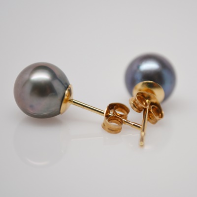 14K Yellow Gold Dyed Cultured Pearl Stud Pierced Earrings