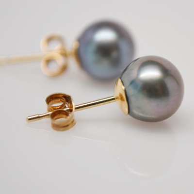 14K Yellow Gold Dyed Cultured Pearl Stud Pierced Earrings