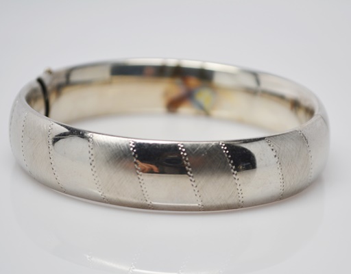 Mixed Brushed and Polished Sterling Silver Bangle