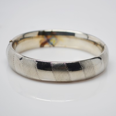Mixed Brushed and Polished Sterling Silver Bangle