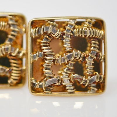 Stuart Golder 18K Yellow Gold Woven Wire Design Pierced Earrings