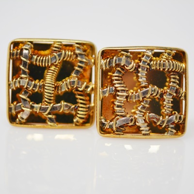 Stuart Golder 18K Yellow Gold Woven Wire Design Pierced Earrings