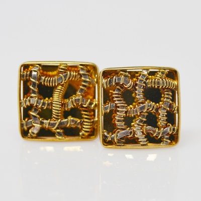 Stuart Golder 18K Yellow Gold Woven Wire Design Pierced Earrings