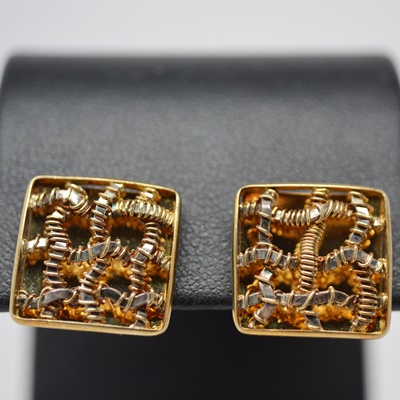 Stuart Golder 18K Yellow Gold Woven Wire Design Pierced Earrings