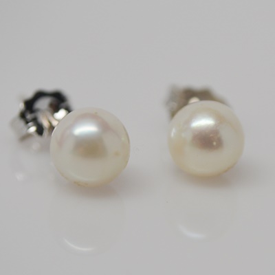 14K White Gold Cultured Pearl Pierced Earrings