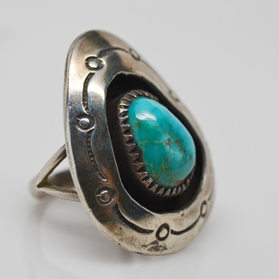 Native American Style Sterling Silver Turquoise Ring