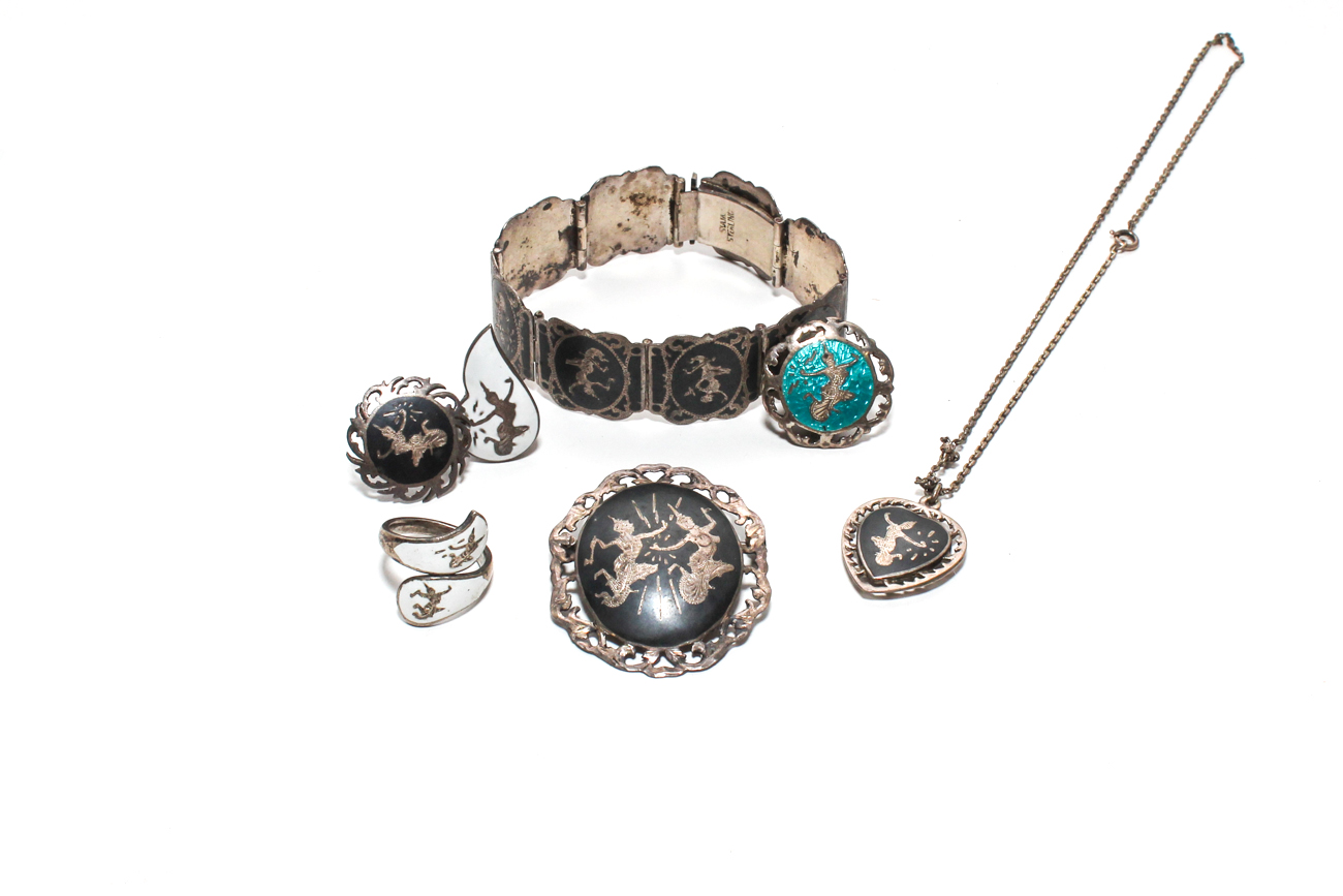 Assorted Siam Nielloware Sterling Silver Jewelry