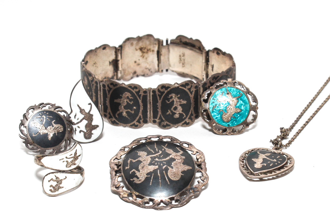 Assorted Siam Nielloware Sterling Silver Jewelry