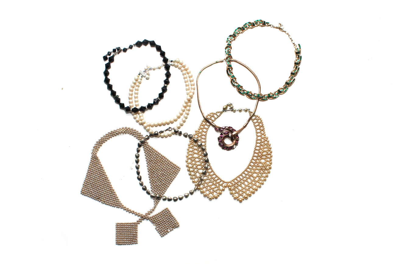 Collection of Vintage Costume Jewelry Chokers Including Trifari
