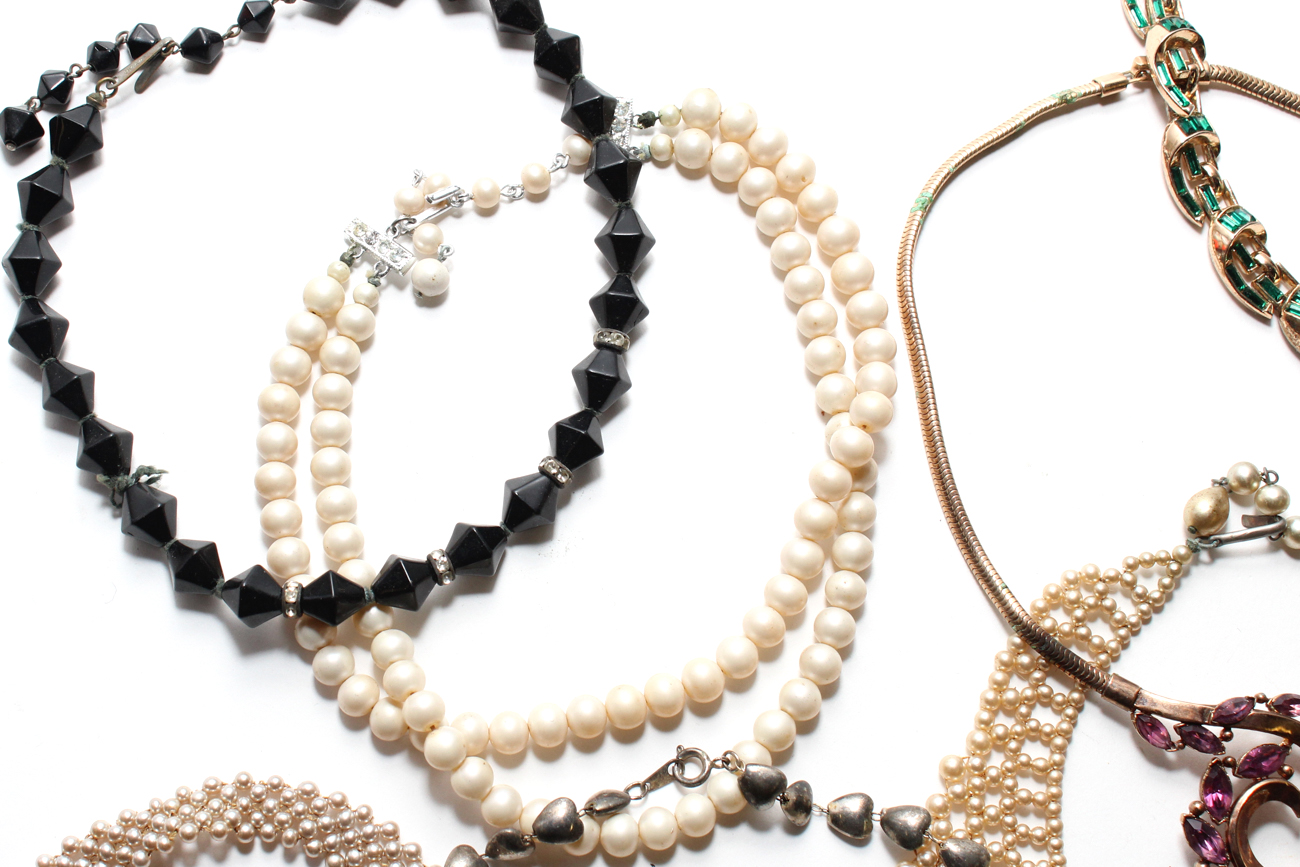 Collection of Vintage Costume Jewelry Chokers Including Trifari