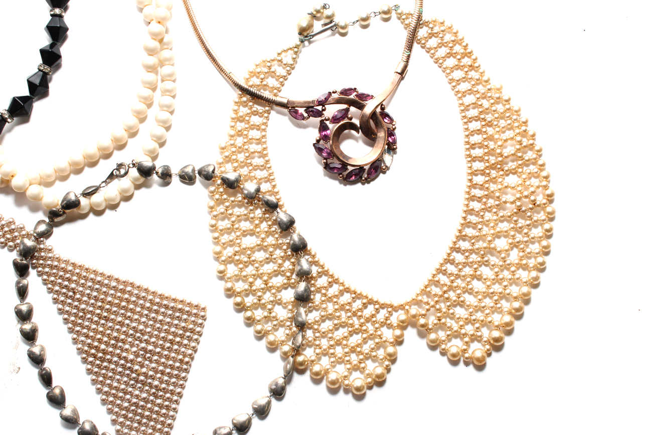 Collection of Vintage Costume Jewelry Chokers Including Trifari