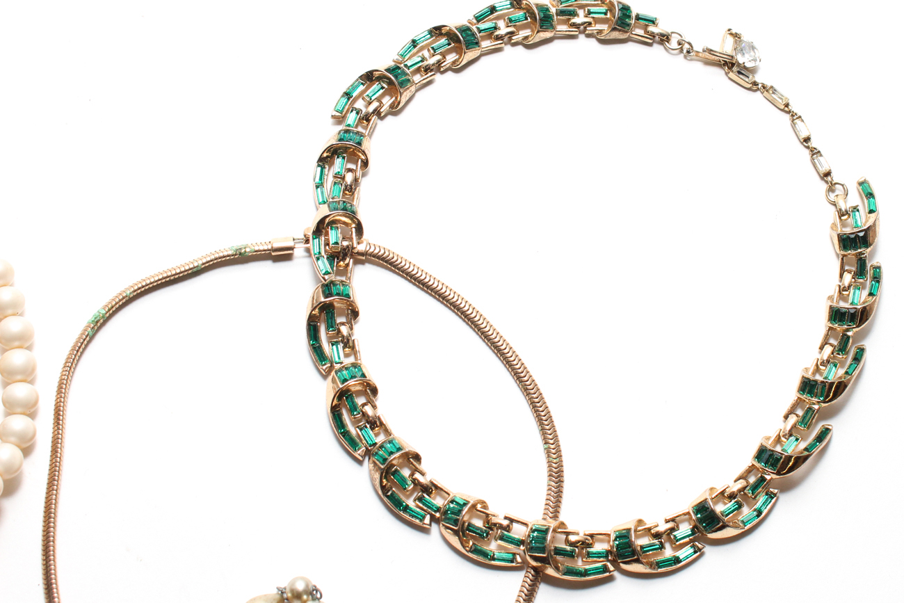 Collection of Vintage Costume Jewelry Chokers Including Trifari