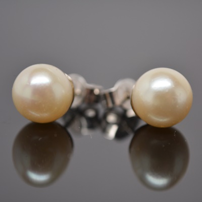 14K White Gold Cultured Pearl Pierced Earrings