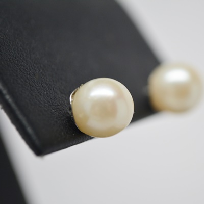 14K White Gold Cultured Pearl Pierced Earrings