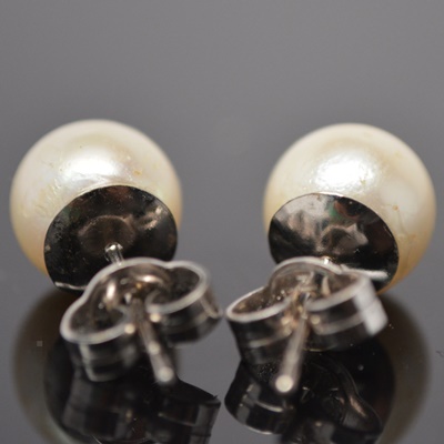 14K White Gold Cultured Pearl Pierced Earrings