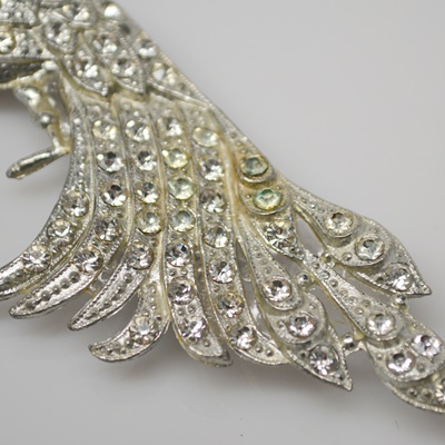 Vintage Rhinestone Peacock Brooch and Rhinestone Floral Brooch