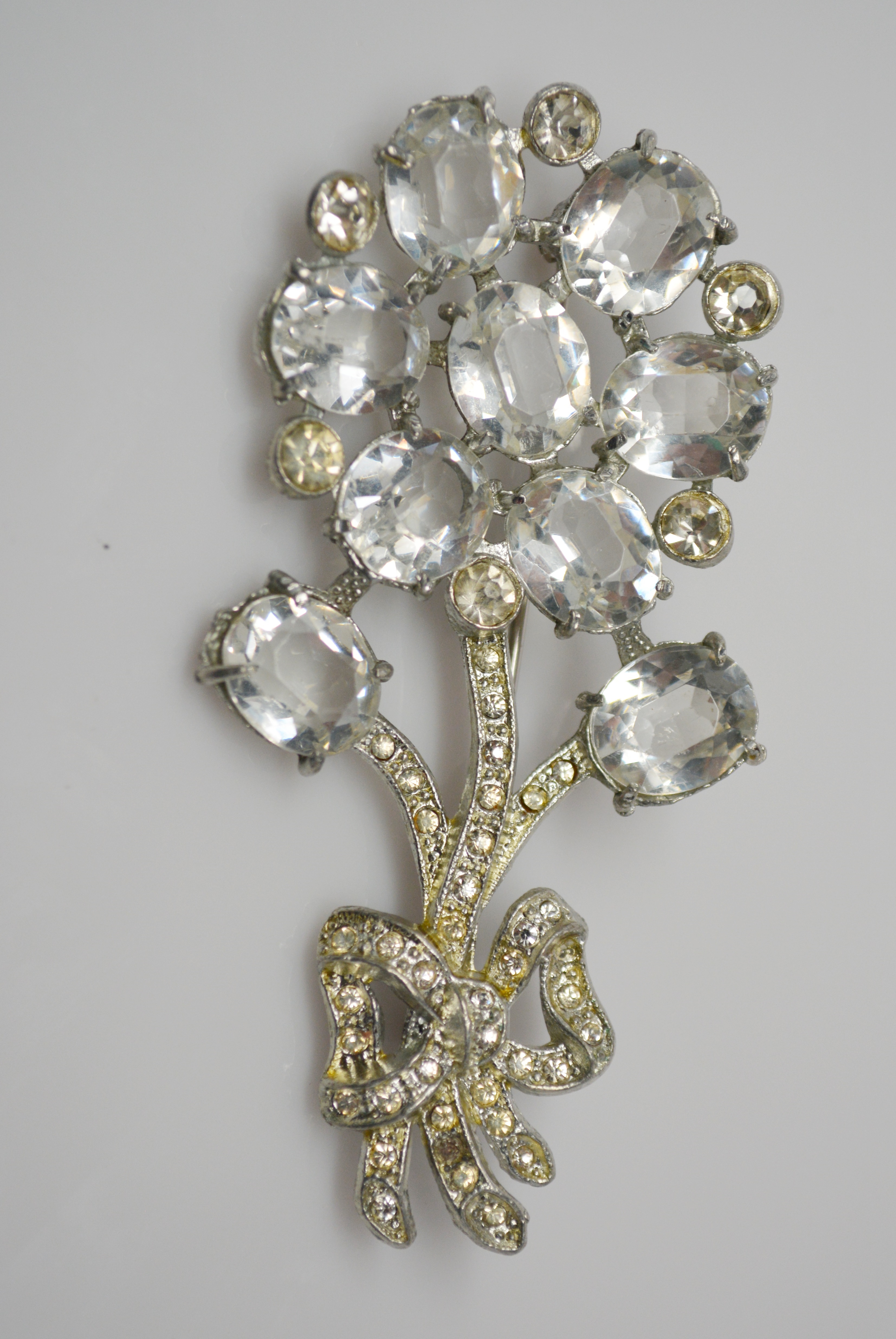 Vintage Rhinestone Peacock Brooch and Rhinestone Floral Brooch