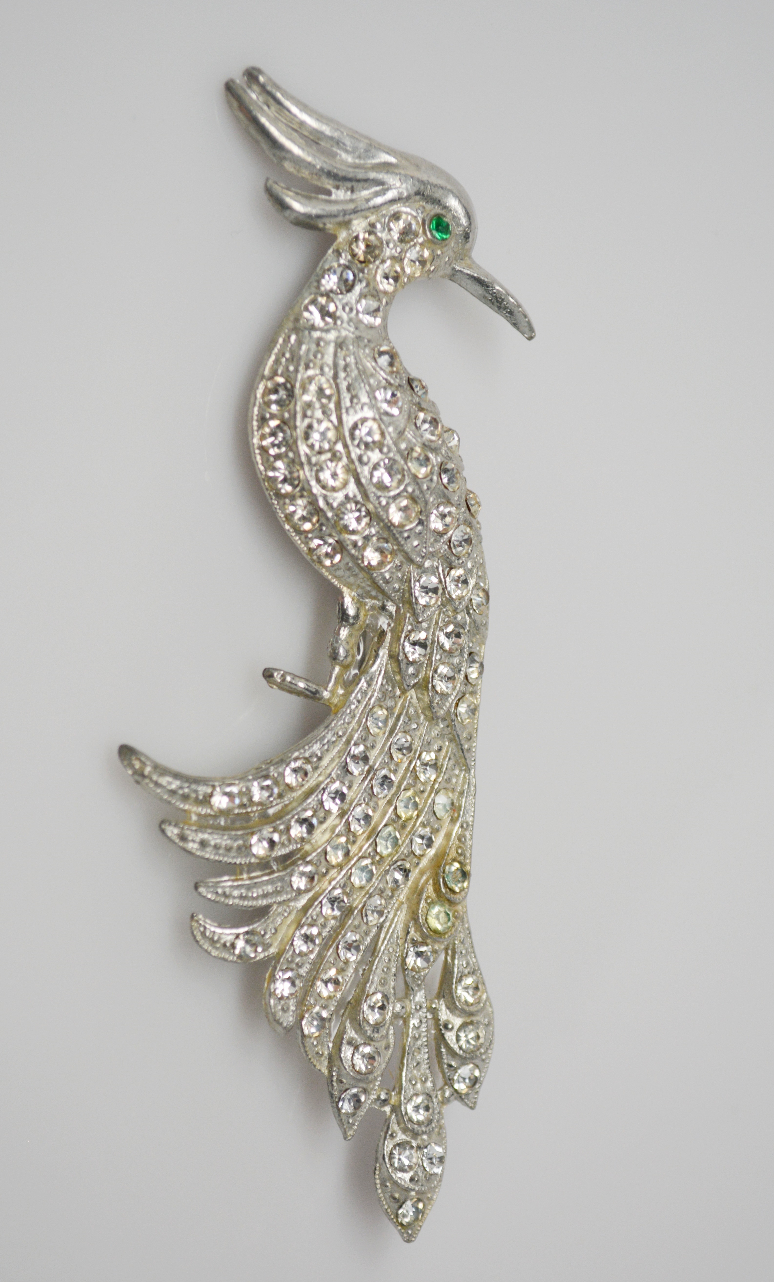 Vintage Rhinestone Peacock Brooch and Rhinestone Floral Brooch