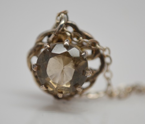 Scottish Vintage Sterling Silver Smoky Quartz Pendant Necklace
