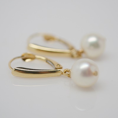 14K Yellow Gold Cultured Pear Dangle Pierced Earrings