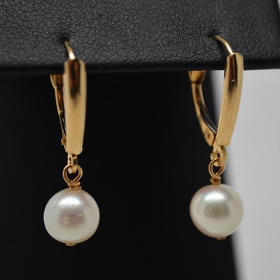14K Yellow Gold Cultured Pear Dangle Pierced Earrings