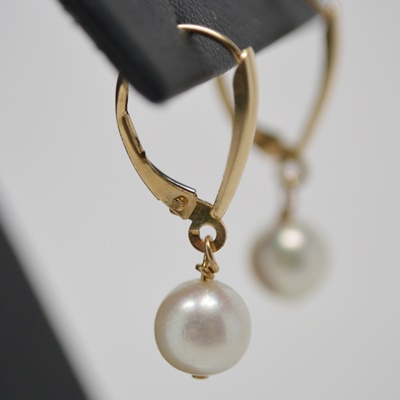 14K Yellow Gold Cultured Pear Dangle Pierced Earrings