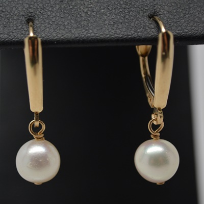14K Yellow Gold Cultured Pear Dangle Pierced Earrings
