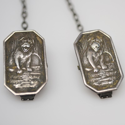 Antique Sterling Silver Bulldog Baby Bib Clips by Webster Company