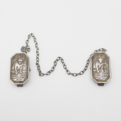 Antique Sterling Silver Bulldog Baby Bib Clips by Webster Company