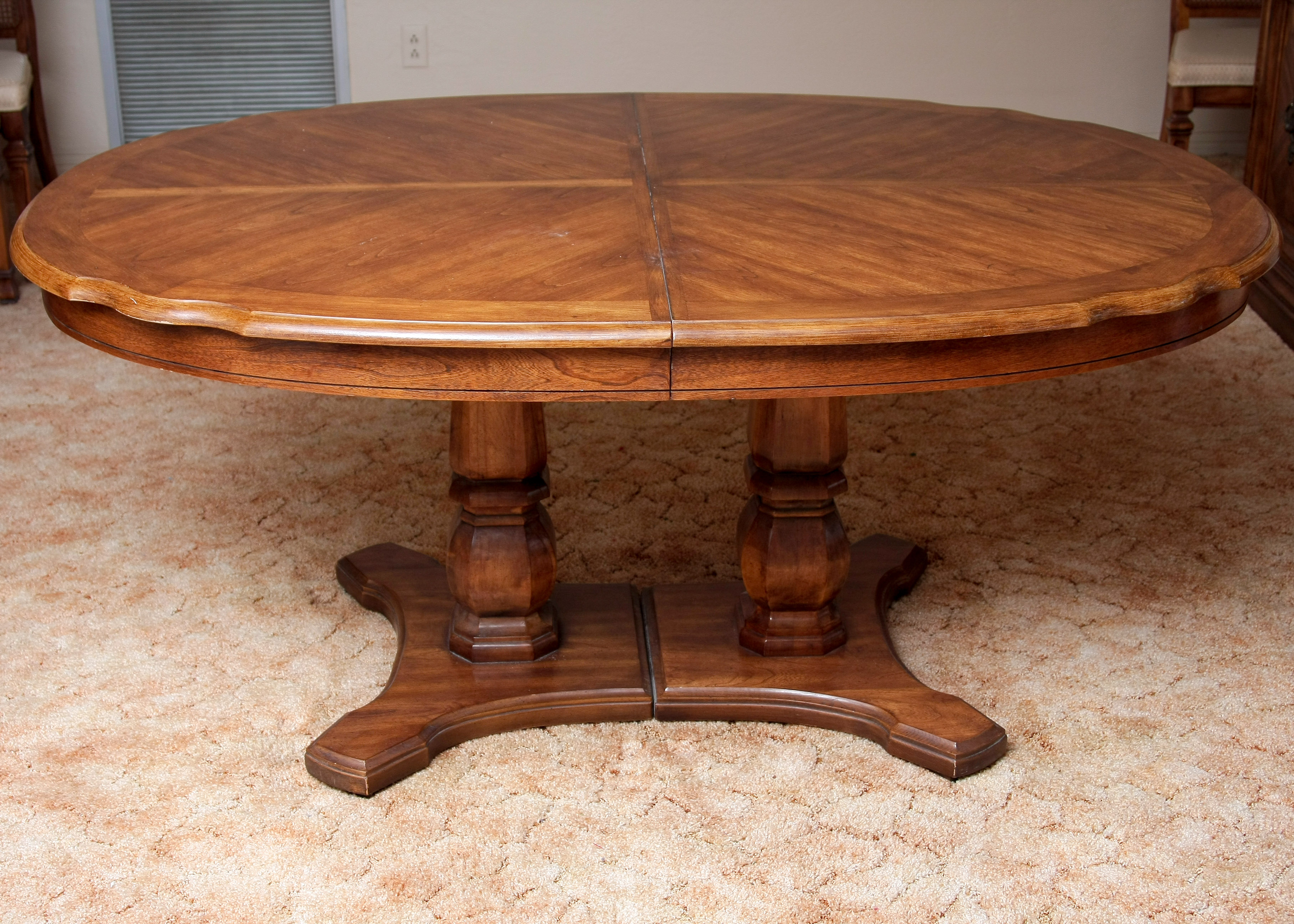 Stanley Furniture China Cabinet With Complementary Dining Table and Cane Back Chairs
