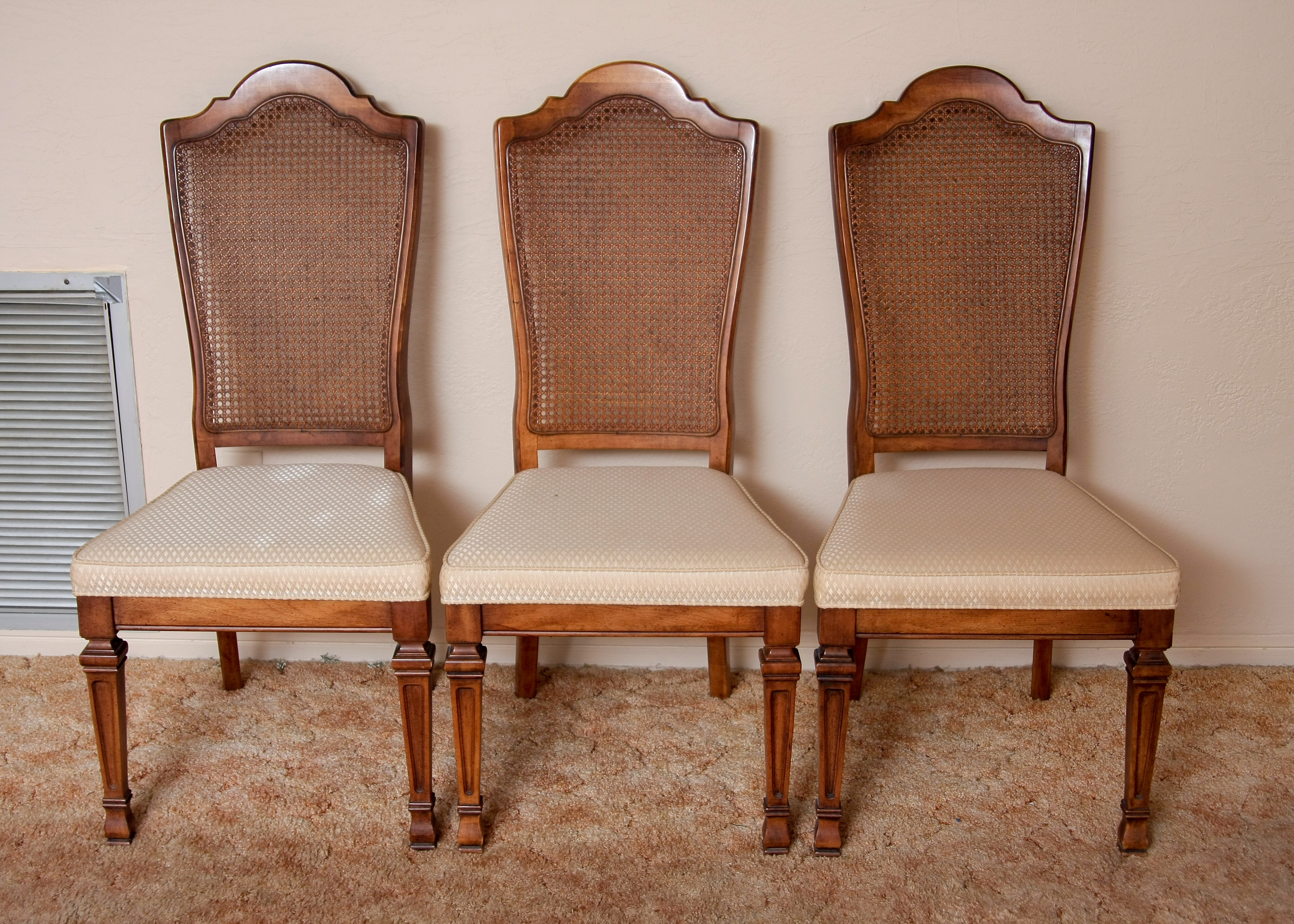 Stanley Furniture China Cabinet With Complementary Dining Table and Cane Back Chairs
