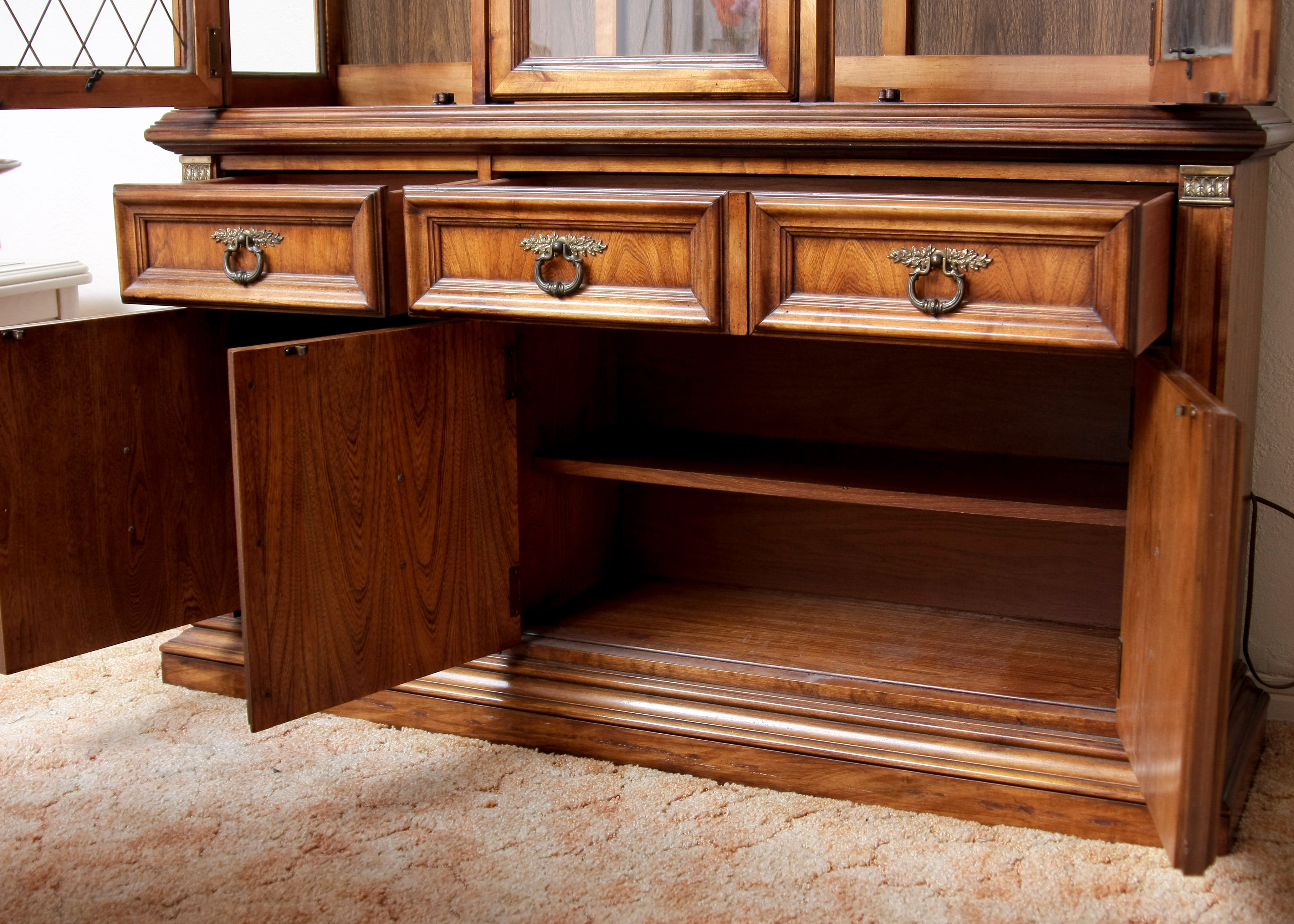 Stanley Furniture China Cabinet With Complementary Dining Table and Cane Back Chairs