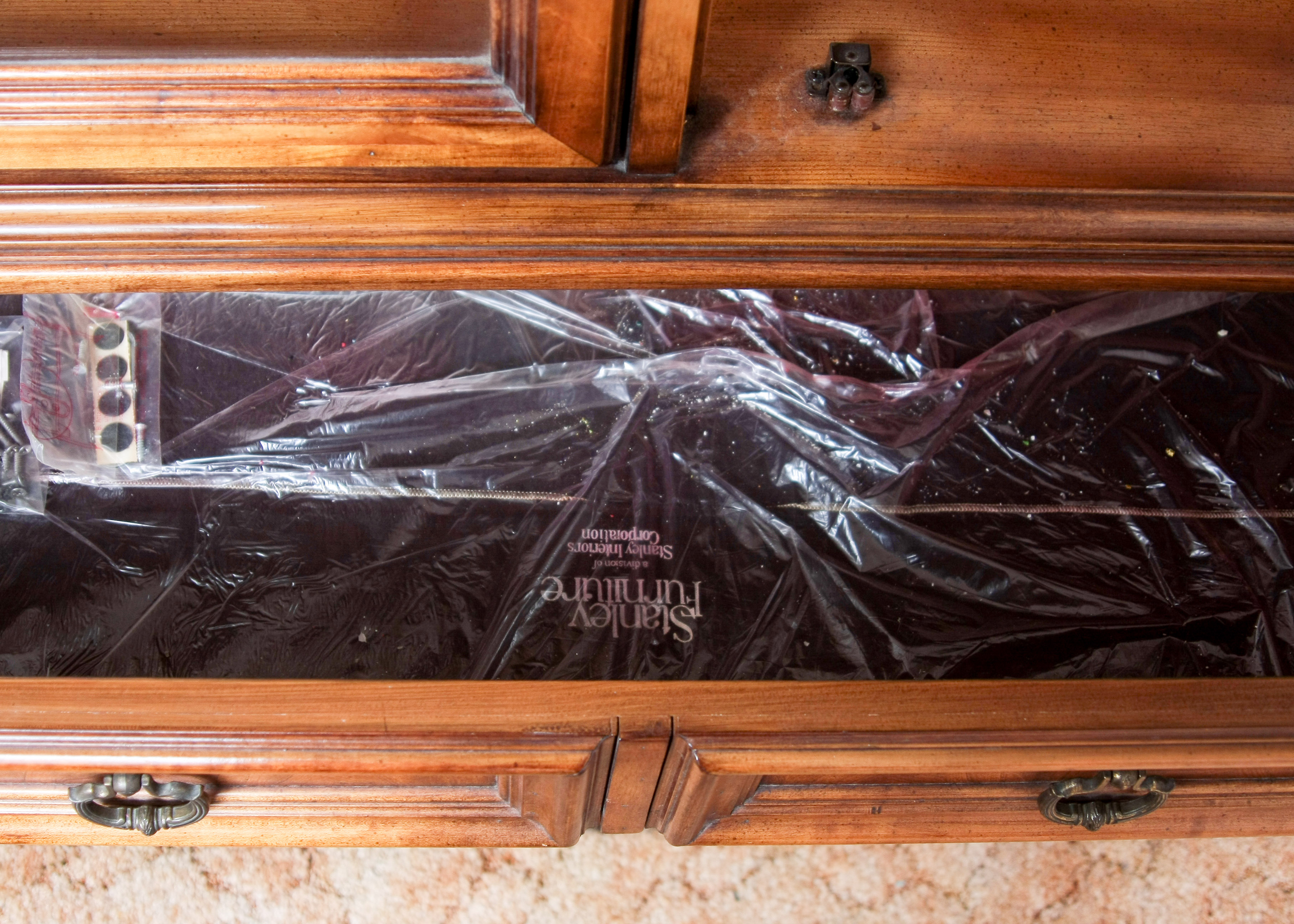 Stanley Furniture China Cabinet With Complementary Dining Table and Cane Back Chairs