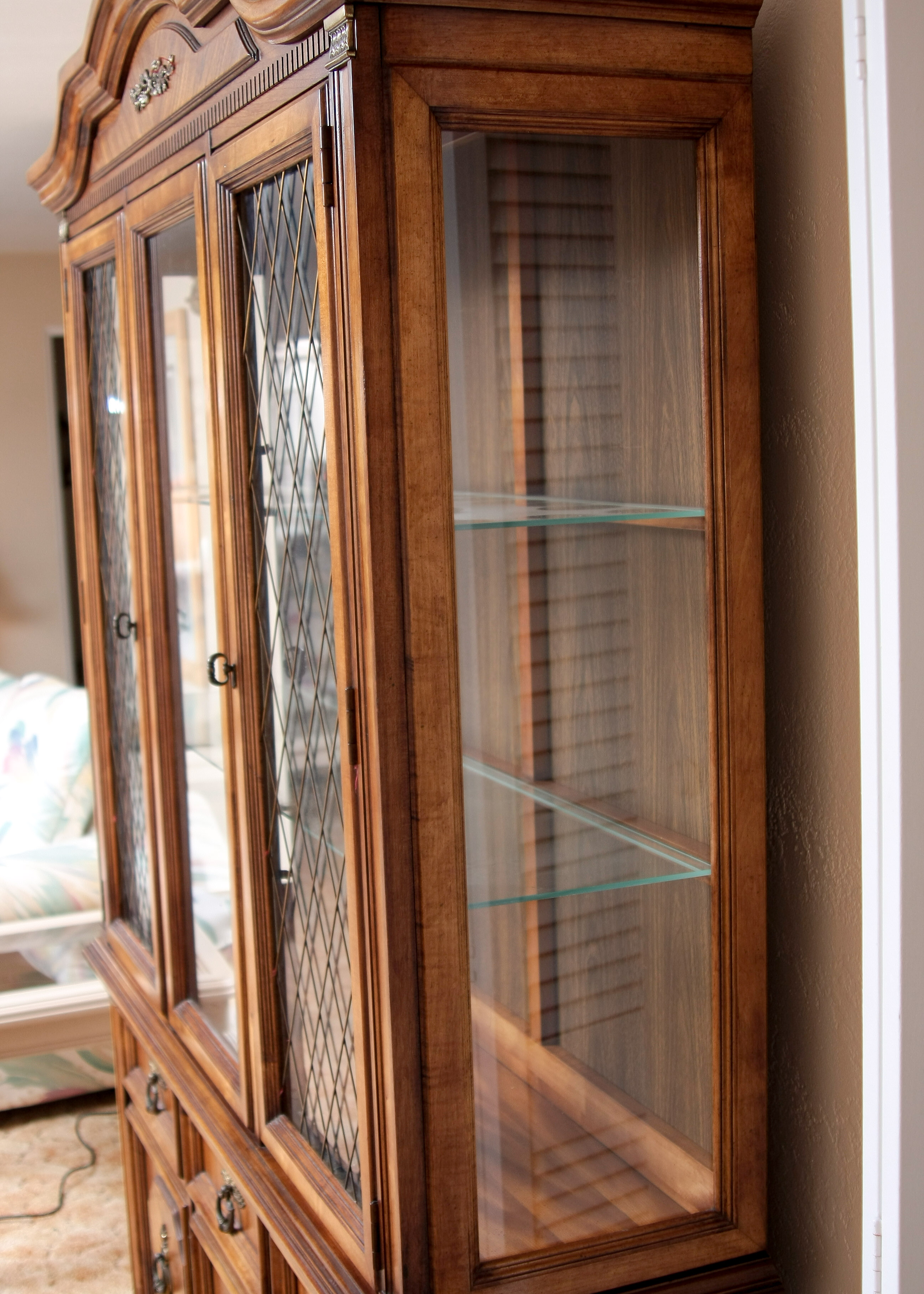 Stanley Furniture China Cabinet With Complementary Dining Table and Cane Back Chairs