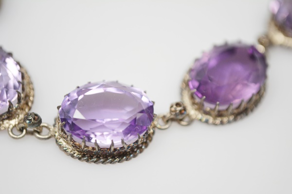 Antique Sterling Silver Amethyst Princess Necklace