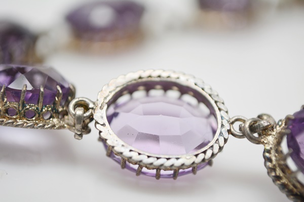 Antique Sterling Silver Amethyst Princess Necklace
