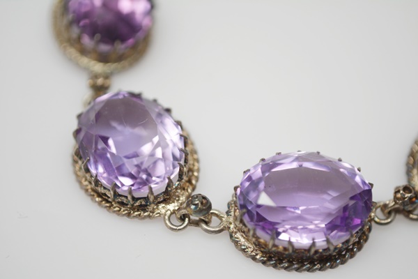 Antique Sterling Silver Amethyst Princess Necklace