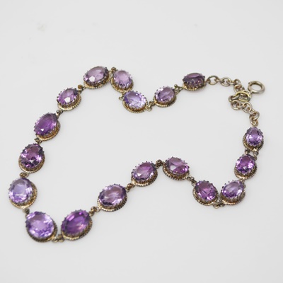 Antique Sterling Silver Amethyst Princess Necklace