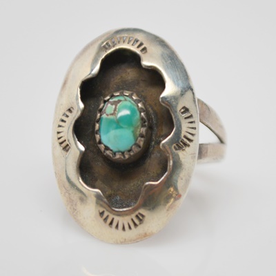 Three Native American Style Sterling Silver Turquoise Rings