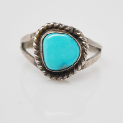 Three Native American Style Sterling Silver Turquoise Rings