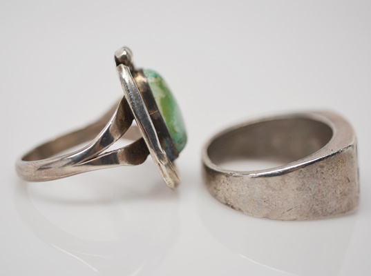 Two Native American Style Sterling Silver and Turquoise Rings