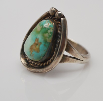 Two Native American Style Sterling Silver and Turquoise Rings