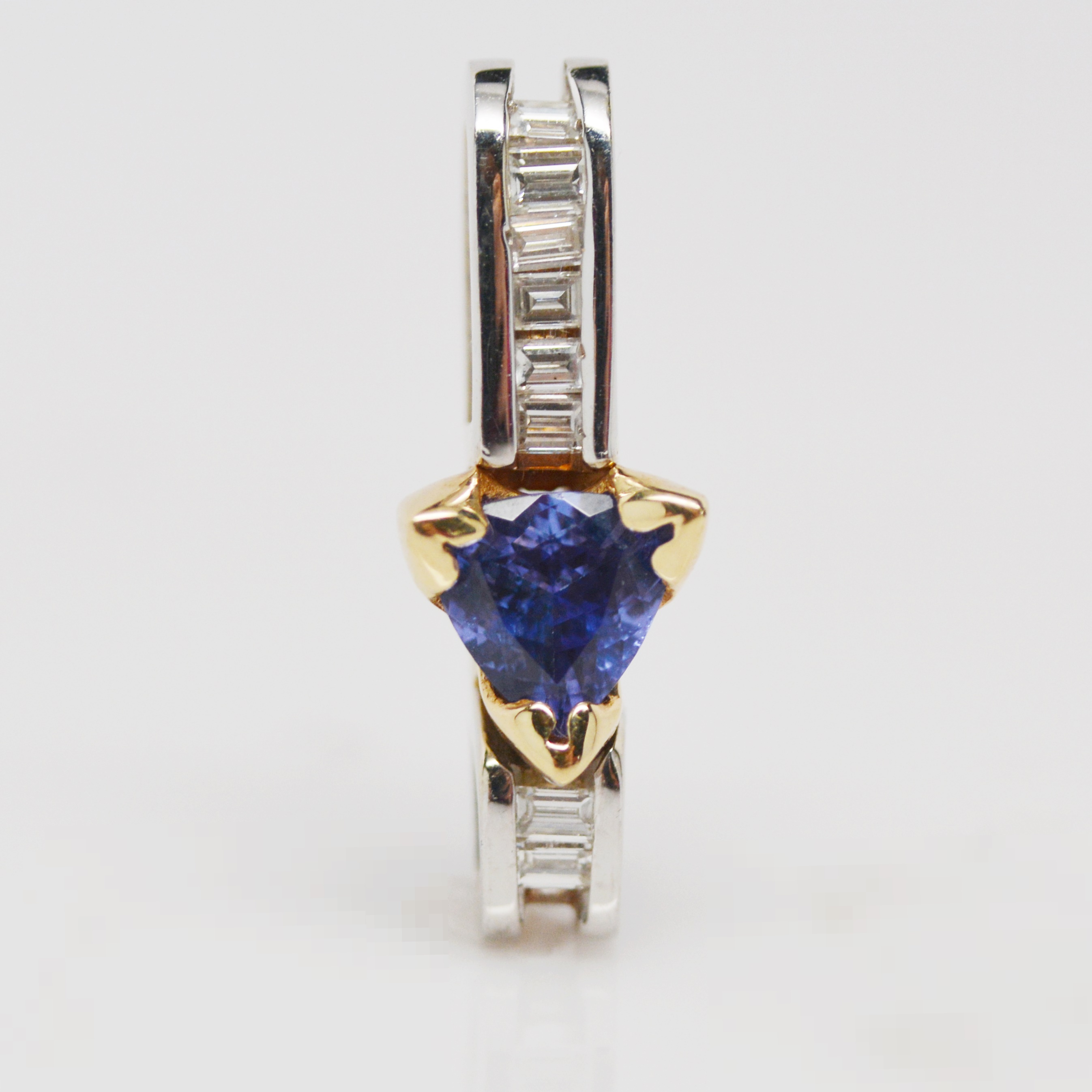 14K Yellow and White Gold Trillion Tanzanite and Diamond Pendant
