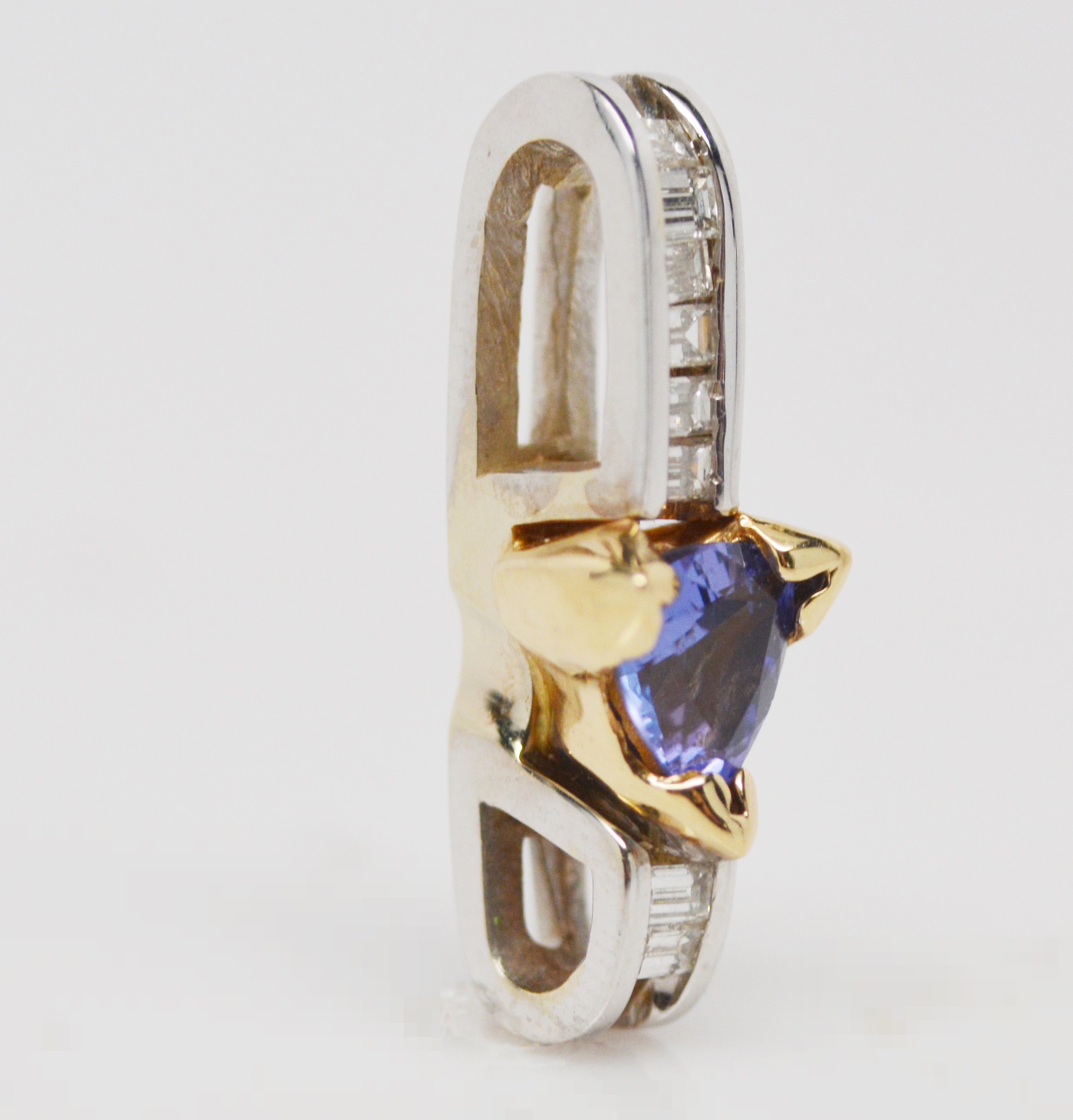 14K Yellow and White Gold Trillion Tanzanite and Diamond Pendant